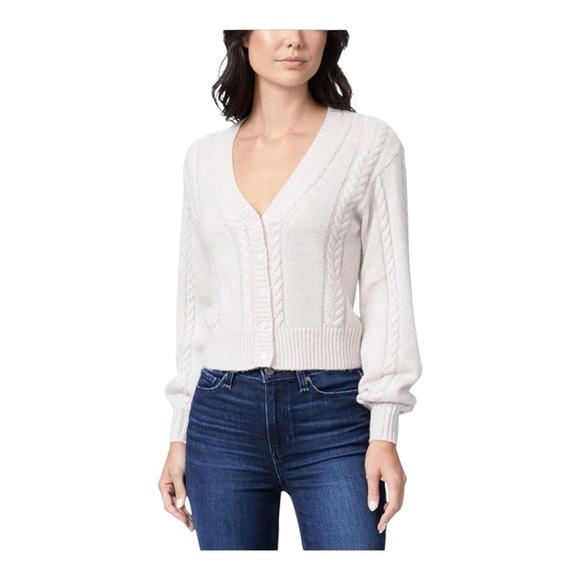 Paige wool blend Cable Knit Cardigan Cropped Sweater Y2K Buttons Front Closure - Picture 1 of 10
